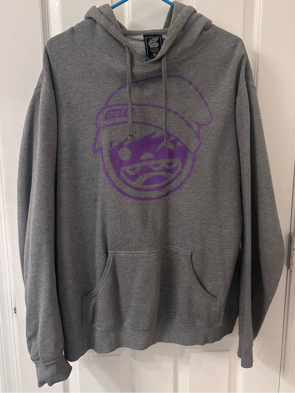 NEFF Vintage Gray Hoodie Sweatshirt with Purple Graphic